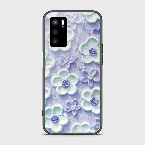 Oppo A16 Cover - Floral Series - Design 4 - Purple & Aqua - HQ Ultra Shine Premium Infinity Glass Soft Silicon Borders Case