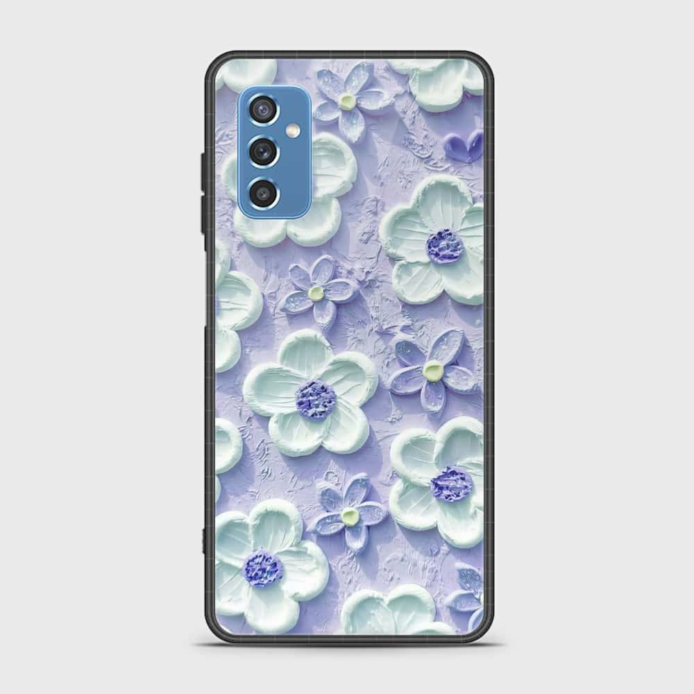 Samsung Galaxy M52 5G Cover - Floral Series - Design 4 - Purple & White - HQ Ultra Shine Premium Infinity Glass Soft Silicon Borders Case