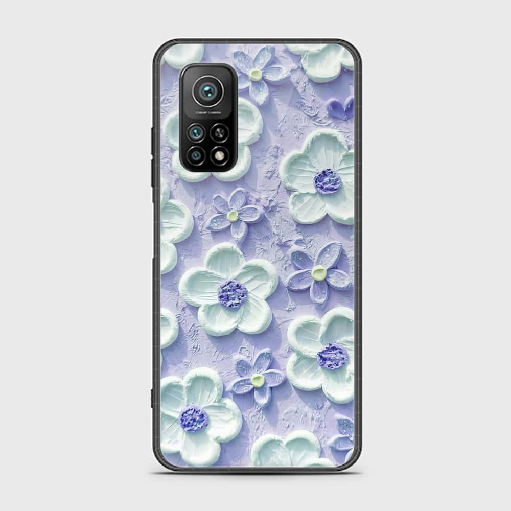 Xiaomi Mi 10T Pro Cover - Floral Series - Design 4 - Purple & White - HQ Ultra Shine Premium Infinity Glass Soft Silicon Borders Case