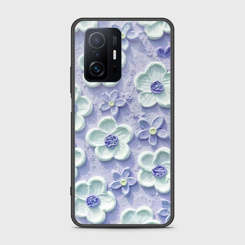 Xiaomi 11T Cover - Floral Series - Design 4 - Purple & White - HQ Ultra Shine Premium Infinity Glass Soft Silicon Borders Case