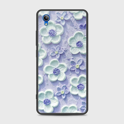 Vivo Y91C Cover - Floral Series - Design 4 - Purple & White - HQ Ultra Shine Premium Infinity Glass Soft Silicon Borders Case