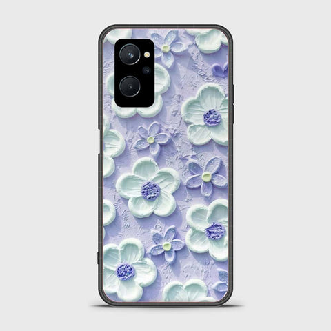 Realme 9i Cover - Floral Series - Design 4 - Purple & White - HQ Ultra Shine Premium Infinity Glass Soft Silicon Borders Case