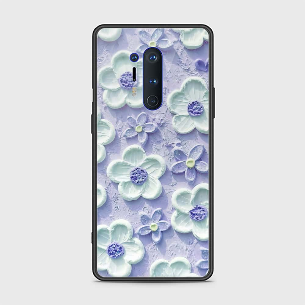 OnePlus 8 Pro Cover - Floral Series - Design 4 - Purple & White - HQ Ultra Shine Premium Infinity Glass Soft Silicon Borders Case