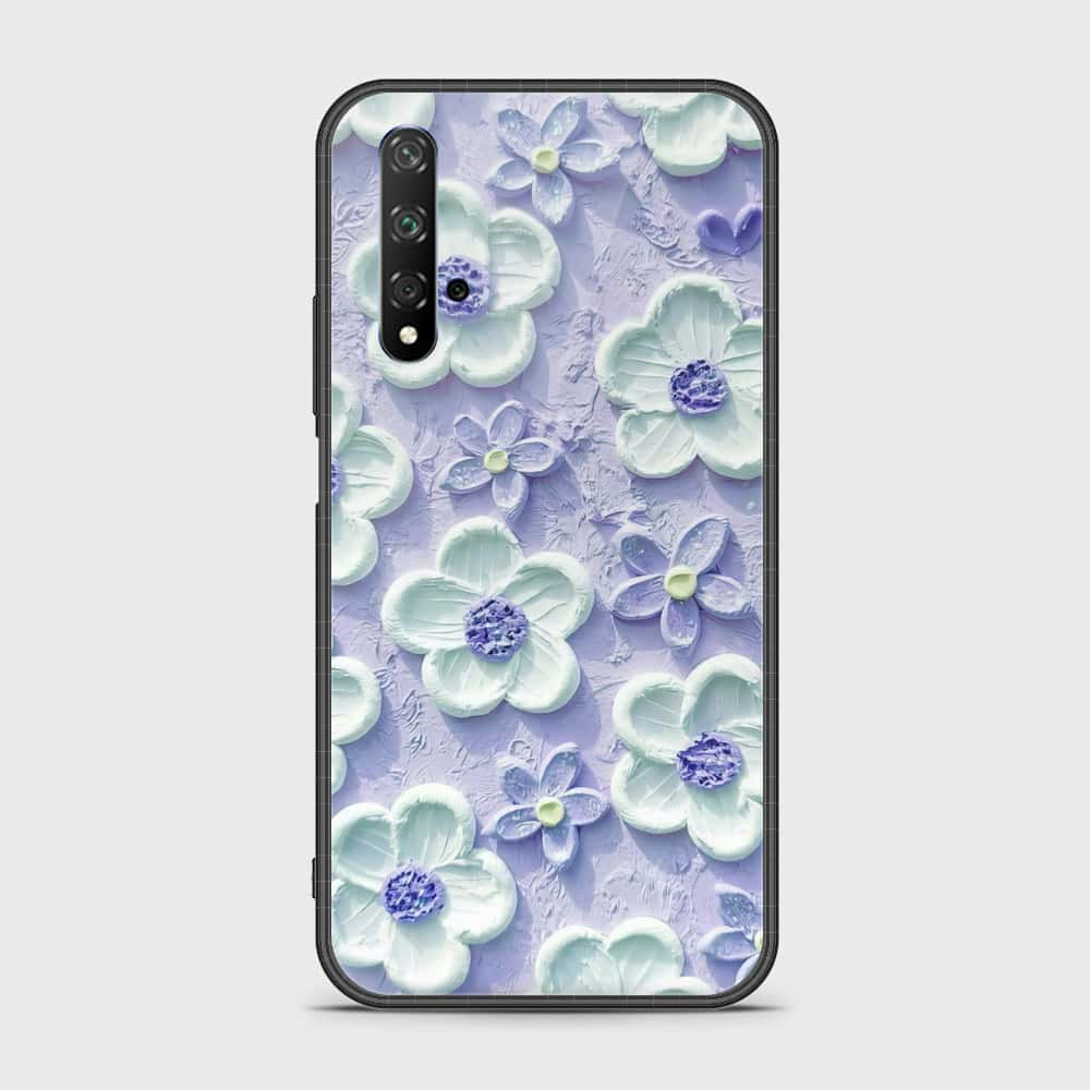 Honor 20 Cover - Floral Series - Design 4 - Purple & White - HQ Ultra Shine Premium Infinity Glass Soft Silicon Borders Case