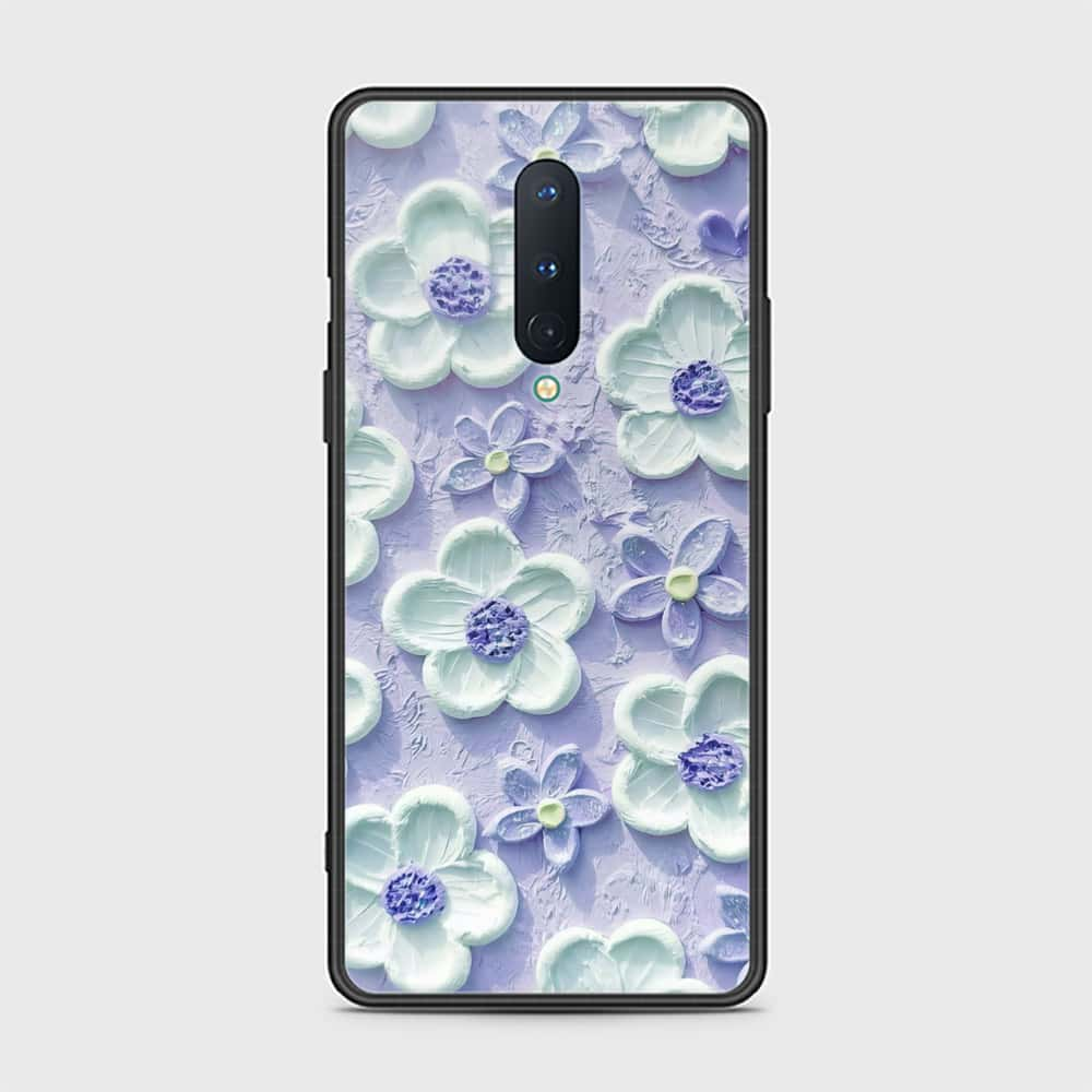 OnePlus 8 Cover - Floral Series - Design 4 - Purple & Aqua - HQ Ultra Shine Premium Infinity Glass Soft Silicon Borders Case