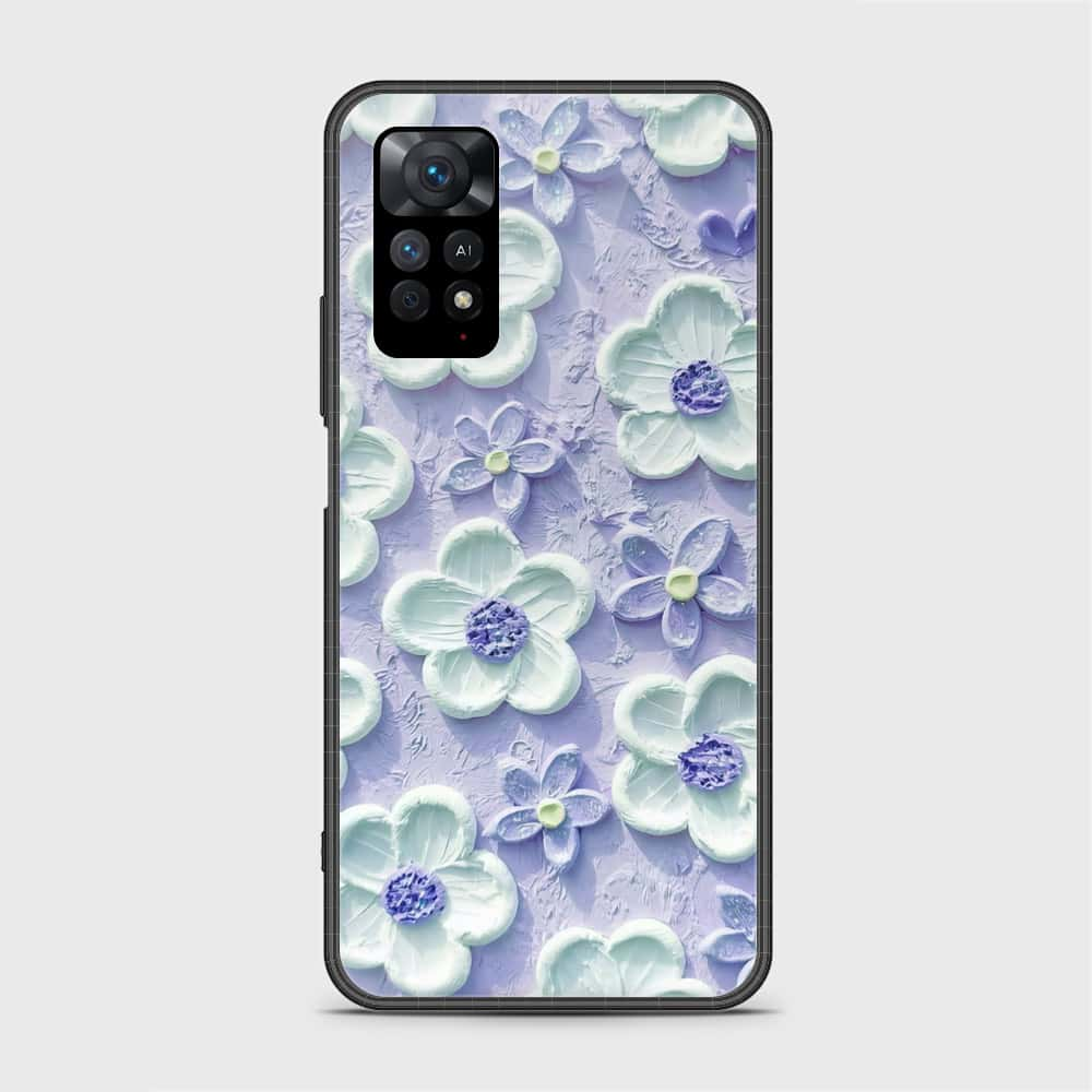 Xiaomi Redmi Note 11S Cover - Floral Series - Design 4 - Purple & White - HQ Ultra Shine Premium Infinity Glass Soft Silicon Borders Case