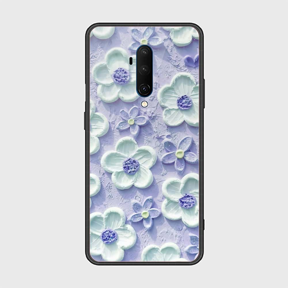 OnePlus 7T Pro Cover - Floral Series - Design 4 - Purple & White - HQ Ultra Shine Premium Infinity Glass Soft Silicon Borders Case