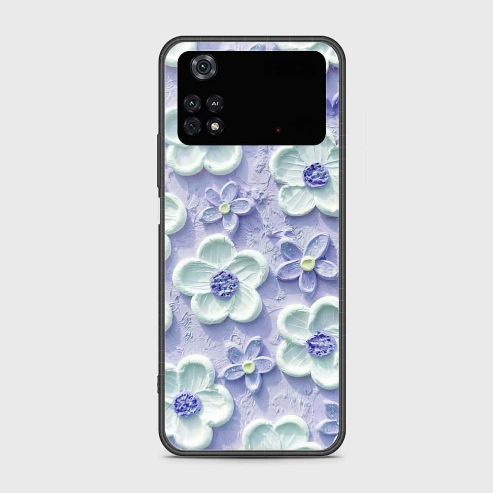 Xiaomi Poco M4 Pro Cover - Floral Series - Design 4 - Purple & White - HQ Ultra Shine Premium Infinity Glass Soft Silicon Borders Case