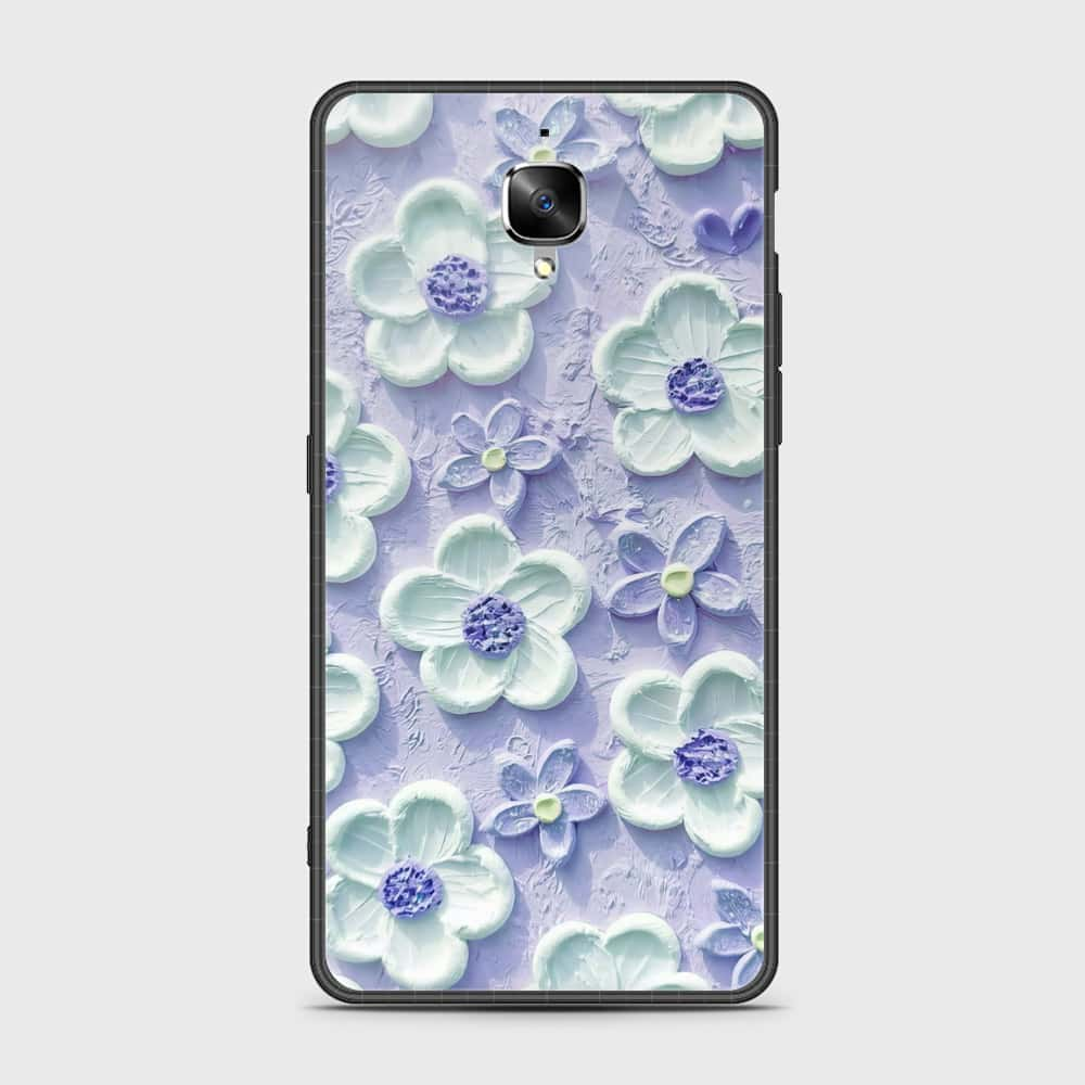 OnePlus 3 Cover - Floral Series - Design 4 - Purple & Aqua - HQ Ultra Shine Premium Infinity Glass Soft Silicon Borders Case