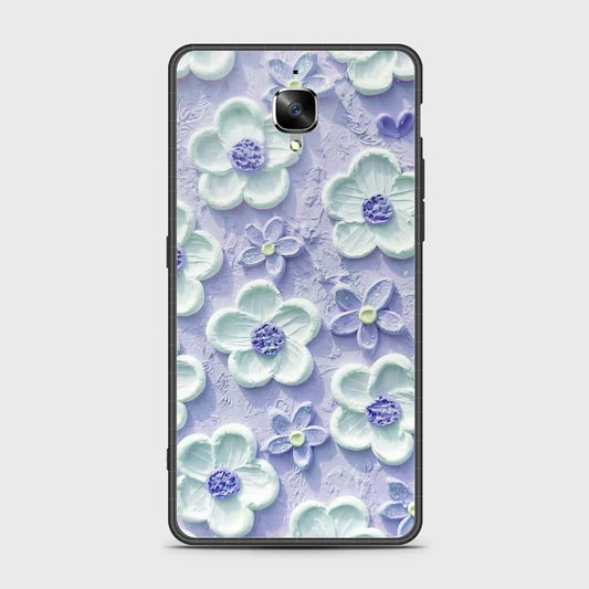 OnePlus 3 Cover - Floral Series - Design 4 - Purple & White - HQ Ultra Shine Premium Infinity Glass Soft Silicon Borders Case