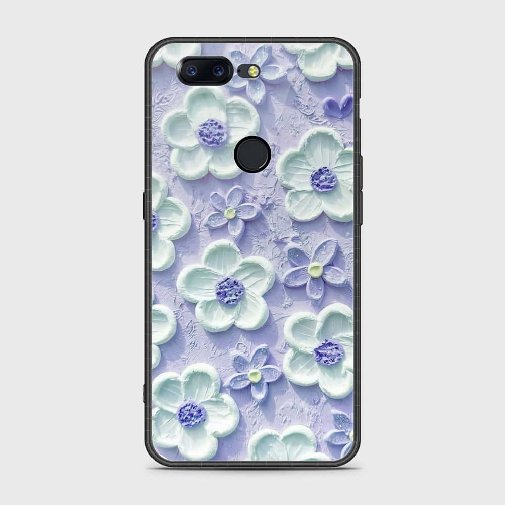 OnePlus 5T Cover - Floral Series - Design 4 - Purple & Aqua - HQ Ultra Shine Premium Infinity Glass Soft Silicon Borders Case