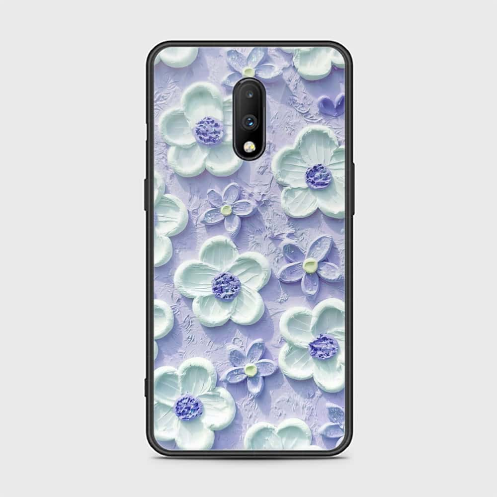 OnePlus 7 Cover - Floral Series - Design 4 - Purple & Aqua - HQ Ultra Shine Premium Infinity Glass Soft Silicon Borders Case