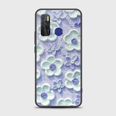 Tecno Camon 15 Cover - Floral Series - Design 4 - Purple & White - HQ Ultra Shine Premium Infinity Glass Soft Silicon Borders Case