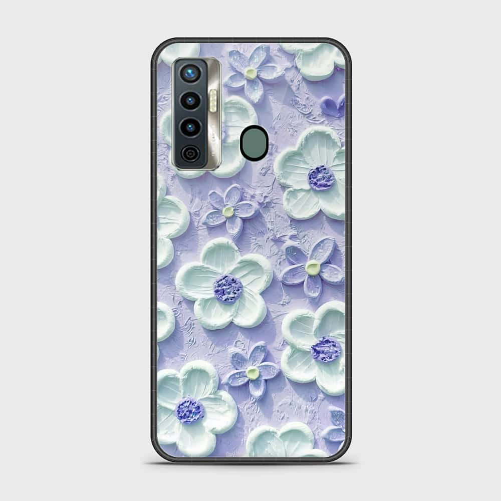 Tecno Camon 17 Cover - Floral Series - Design 4 - Purple & White - HQ Ultra Shine Premium Infinity Glass Soft Silicon Borders Case