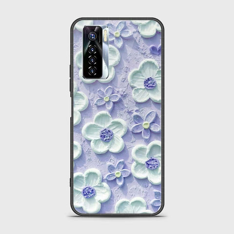 Tecno Camon 17 Pro Cover - Floral Series - Design 4 - Purple & Aqua - HQ Ultra Shine Premium Infinity Glass Soft Silicon Borders Case