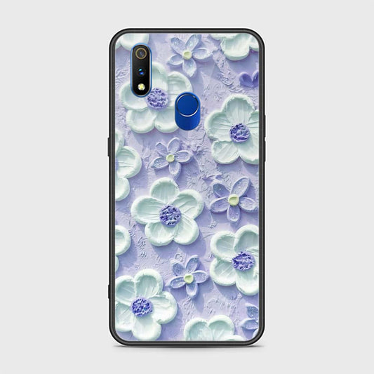 Realme 3 Pro Cover - Floral Series - Design 4 - Purple & White - HQ Ultra Shine Premium Infinity Glass Soft Silicon Borders Case