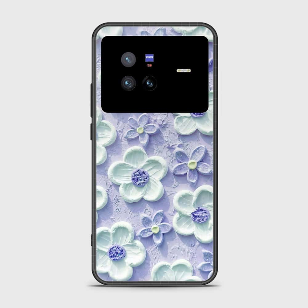 Vivo X80 Cover - Floral Series - Design 4 - Purple & White - HQ Ultra Shine Premium Infinity Glass Soft Silicon Borders Case