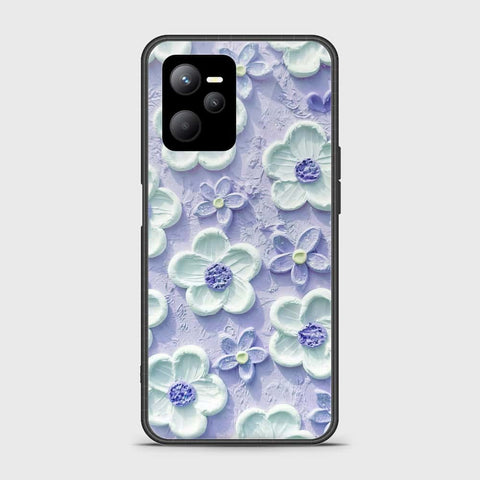 Realme C35 Cover - Floral Series - Design 4 - Purple & White - HQ Ultra Shine Premium Infinity Glass Soft Silicon Borders Case