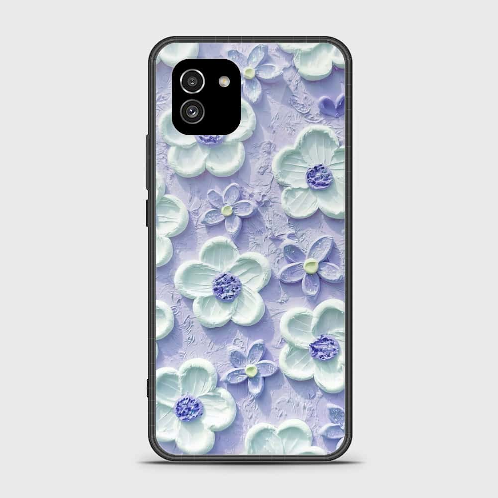 Samsung Galaxy A03 Cover - Floral Series - Design 4 - Purple & White - HQ Ultra Shine Premium Infinity Glass Soft Silicon Borders Case