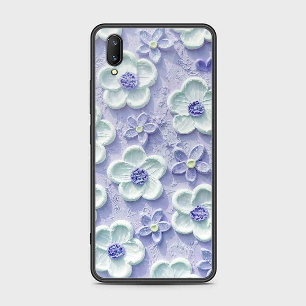 Vivo V11 Pro Cover - Floral Series - Design 4 - Purple & White - HQ Ultra Shine Premium Infinity Glass Soft Silicon Borders Case