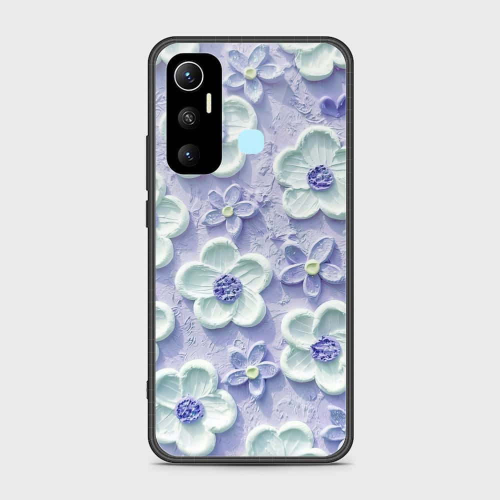 Infinix Hot 11 Cover - Floral Series - Design 4 - Purple & White - HQ Ultra Shine Premium Infinity Glass Soft Silicon Borders Case