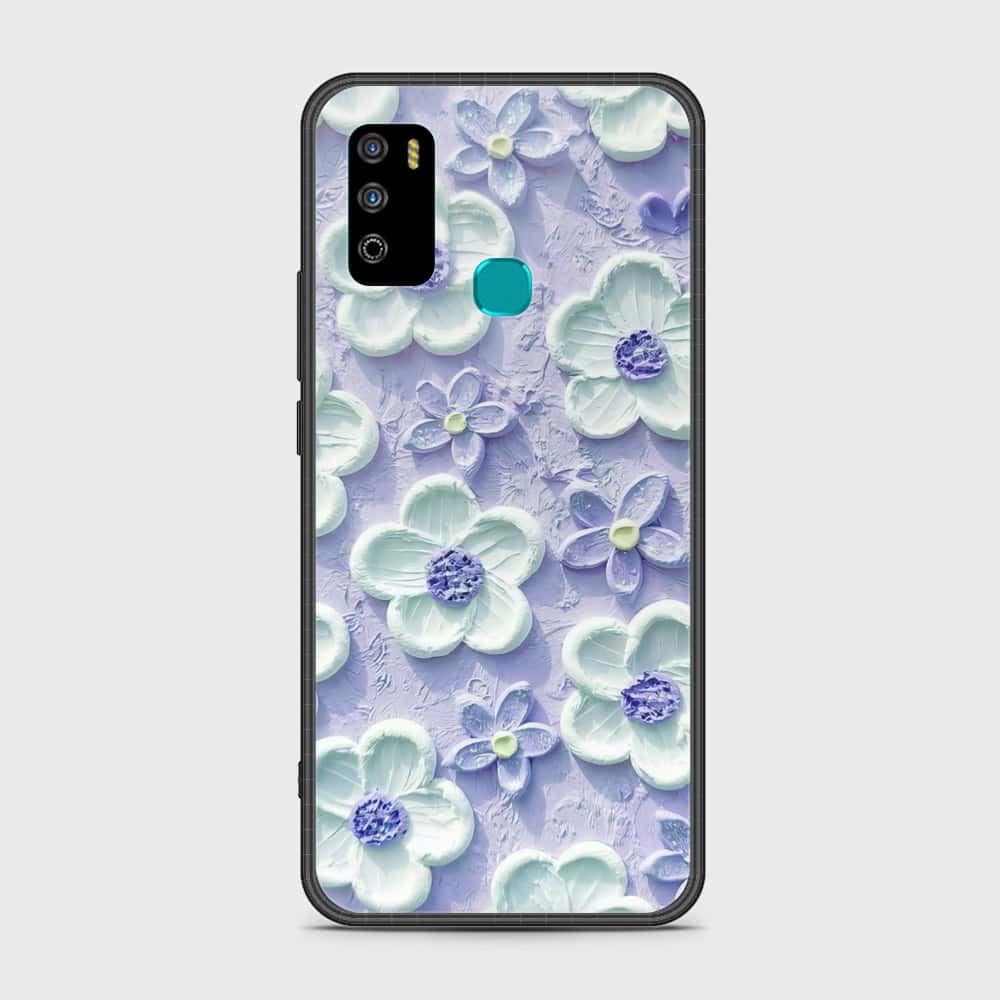 Infinix Hot 9 Play Cover - Floral Series - Design 4 - Purple & White - HQ Ultra Shine Premium Infinity Glass Soft Silicon Borders Case