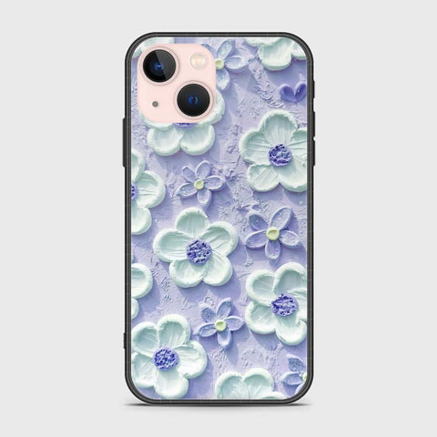 iPhone 14 Plus Cover - Floral Series - Design 4 - Purple & White - HQ Ultra Shine Premium Infinity Glass Soft Silicon Borders Case