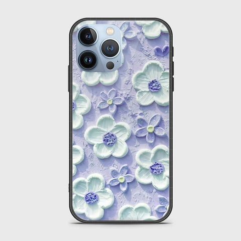 iPhone 14 Pro Max Cover - Floral Series - Design 4 - Purple & White - HQ Ultra Shine Premium Infinity Glass Soft Silicon Borders Case