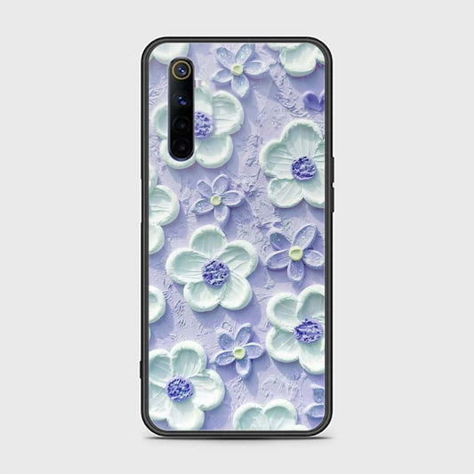 Realme 6 Cover - Floral Series - Design 4 - Purple & White - HQ Ultra Shine Premium Infinity Glass Soft Silicon Borders Case