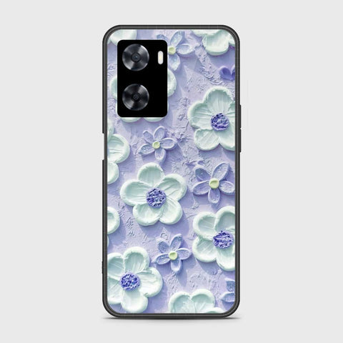 Oppo A57 4G 2022 Cover - Floral Series - Design 4 - Purple & White - HQ Ultra Shine Premium Infinity Glass Soft Silicon Borders Case