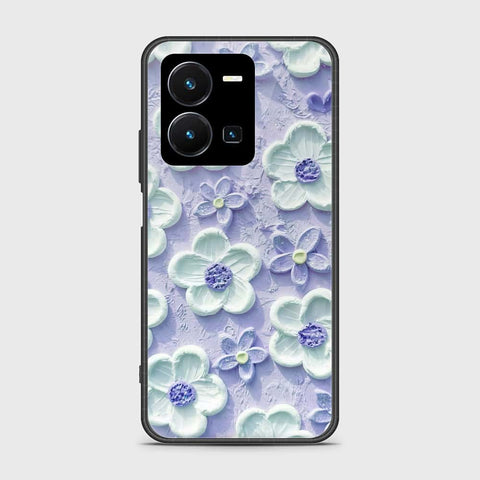 Vivo Y35 Cover - Floral Series - Design 4 - Purple & White - HQ Ultra Shine Premium Infinity Glass Soft Silicon Borders Case