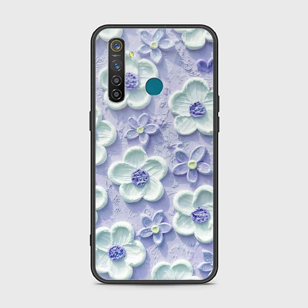 Realme 5 Pro Cover - Floral Series - Design 4 - Purple & Aqua - HQ Ultra Shine Premium Infinity Glass Soft Silicon Borders Case