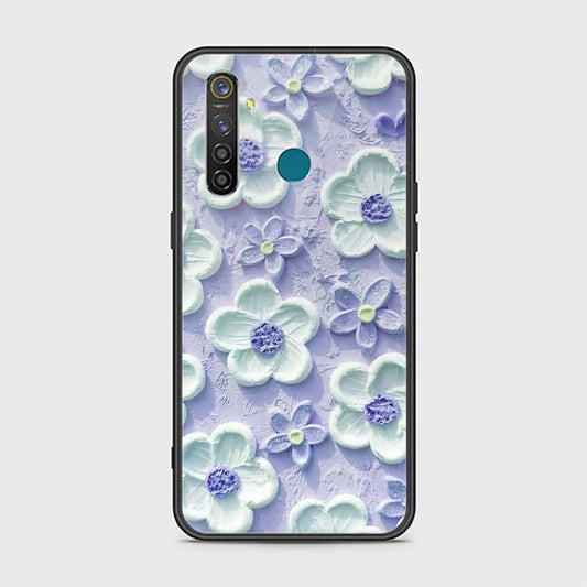 Realme 5 Pro Cover - Floral Series - Design 4 - Purple & White - HQ Ultra Shine Premium Infinity Glass Soft Silicon Borders Case