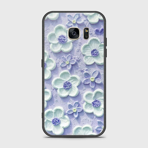 Samsung Galaxy S7 Cover - Floral Series - Design 4 - Purple & White - HQ Ultra Shine Premium Infinity Glass Soft Silicon Borders Case