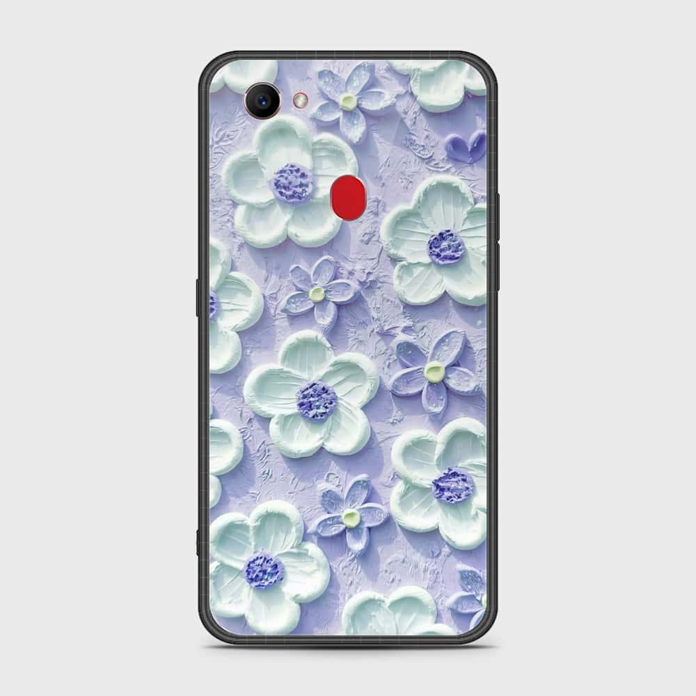 Oppo F7 Cover - Floral Series - Design 4 - Purple & White - HQ Ultra Shine Premium Infinity Glass Soft Silicon Borders Case