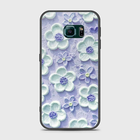 Samsung Galaxy S6 Edge Cover - Floral Series - Design 4 - Purple & White - HQ Ultra Shine Premium Infinity Glass Soft Silicon Borders Case