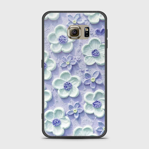 Samsung Galaxy S6 Cover - Floral Series - Design 4 - Purple & White - HQ Ultra Shine Premium Infinity Glass Soft Silicon Borders Case