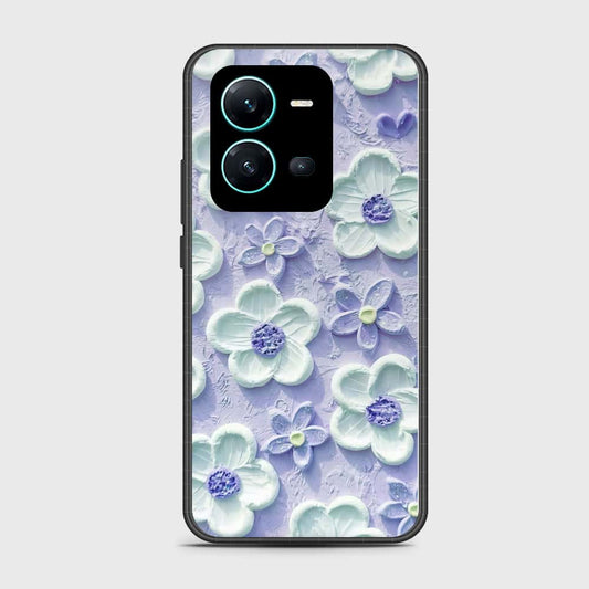 Vivo V25 5G Cover - Floral Series - Design 4 - Purple & White - HQ Ultra Shine Premium Infinity Glass Soft Silicon Borders Case