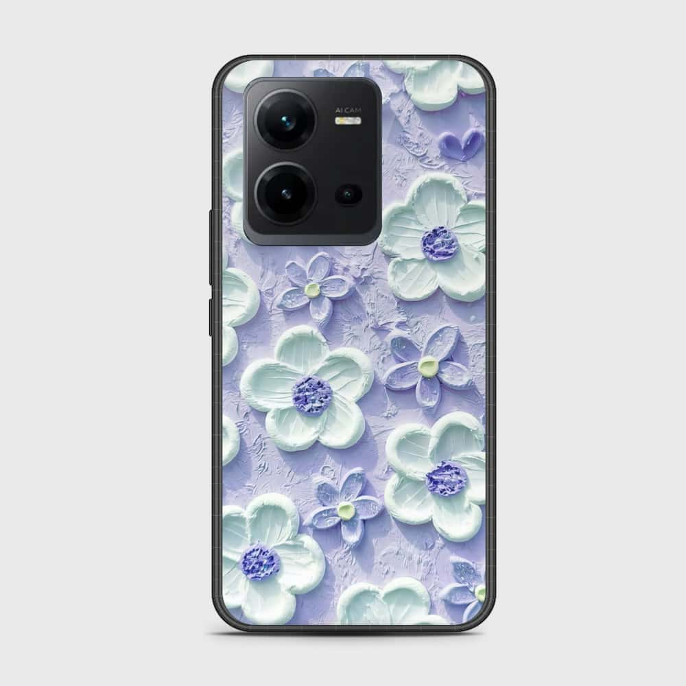 Vivo V25e Cover - Floral Series - Design 4 - Purple & White - HQ Ultra Shine Premium Infinity Glass Soft Silicon Borders Case