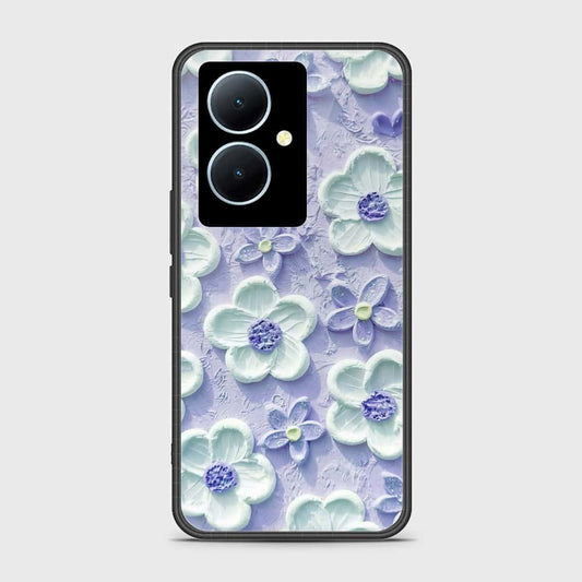 Vivo Y78 Cover - Floral Series - Design 4 - Purple & White - HQ Ultra Shine Premium Infinity Glass Soft Silicon Borders Case