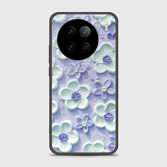 Vivo X90 Pro Cover - Floral Series - Design 4 - Purple & White - HQ Ultra Shine Premium Infinity Glass Soft Silicon Borders Case