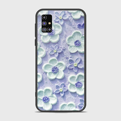 Samsung Galaxy M31s Cover - Floral Series - Design 4 - Purple & White - HQ Ultra Shine Premium Infinity Glass Soft Silicon Borders Case