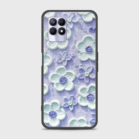 Realme 8i Cover - Floral Series - Design 4 - Purple & White - HQ Ultra Shine Premium Infinity Glass Soft Silicon Borders Case