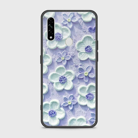 Oppo A8 Cover - Floral Series - Design 4 - Purple & White - HQ Ultra Shine Premium Infinity Glass Soft Silicon Borders Case