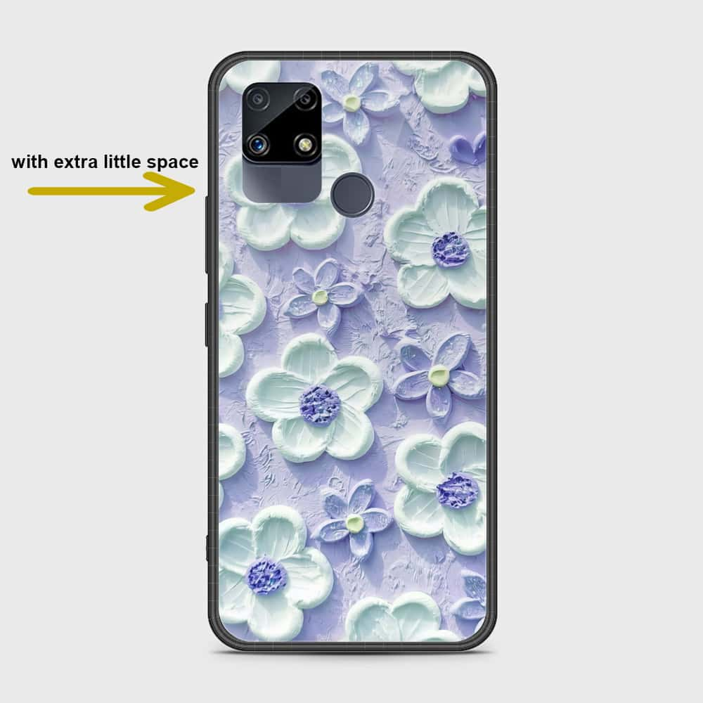 Realme Narzo 20 Cover - Floral Series - Design 4 - Purple & White - HQ Ultra Shine Premium Infinity Glass Soft Silicon Borders Case