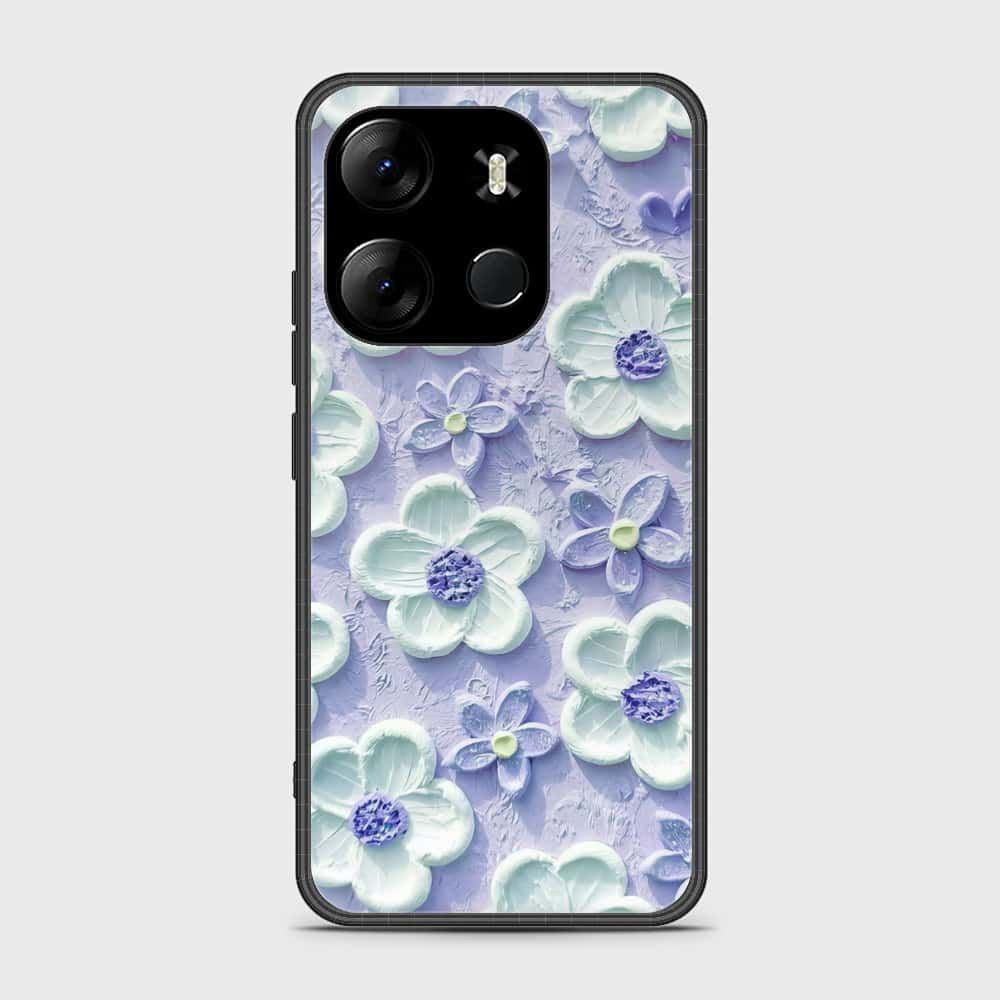 Infinix Smart 7 Plus Cover - Floral Series - Design 4 - Purple & White - HQ Ultra Shine Premium Infinity Glass Soft Silicon Borders Case