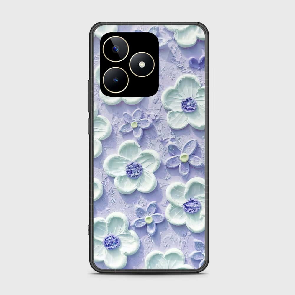 Realme Narzo N53 Cover - Floral Series - Design 4 - Purple & White - HQ Ultra Shine Premium Infinity Glass Soft Silicon Borders Case