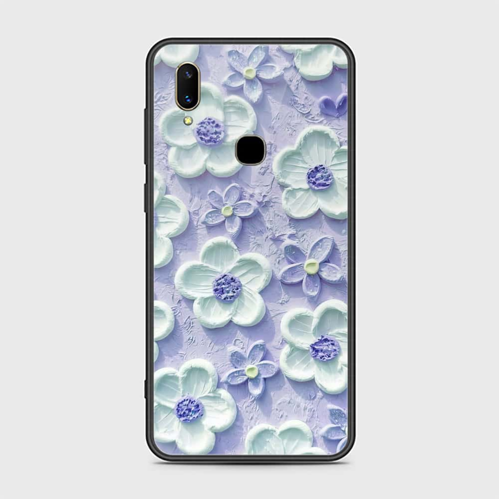 Vivo V11i Cover - Floral Series - Design 4 - Purple & White - HQ Ultra Shine Premium Infinity Glass Soft Silicon Borders Case