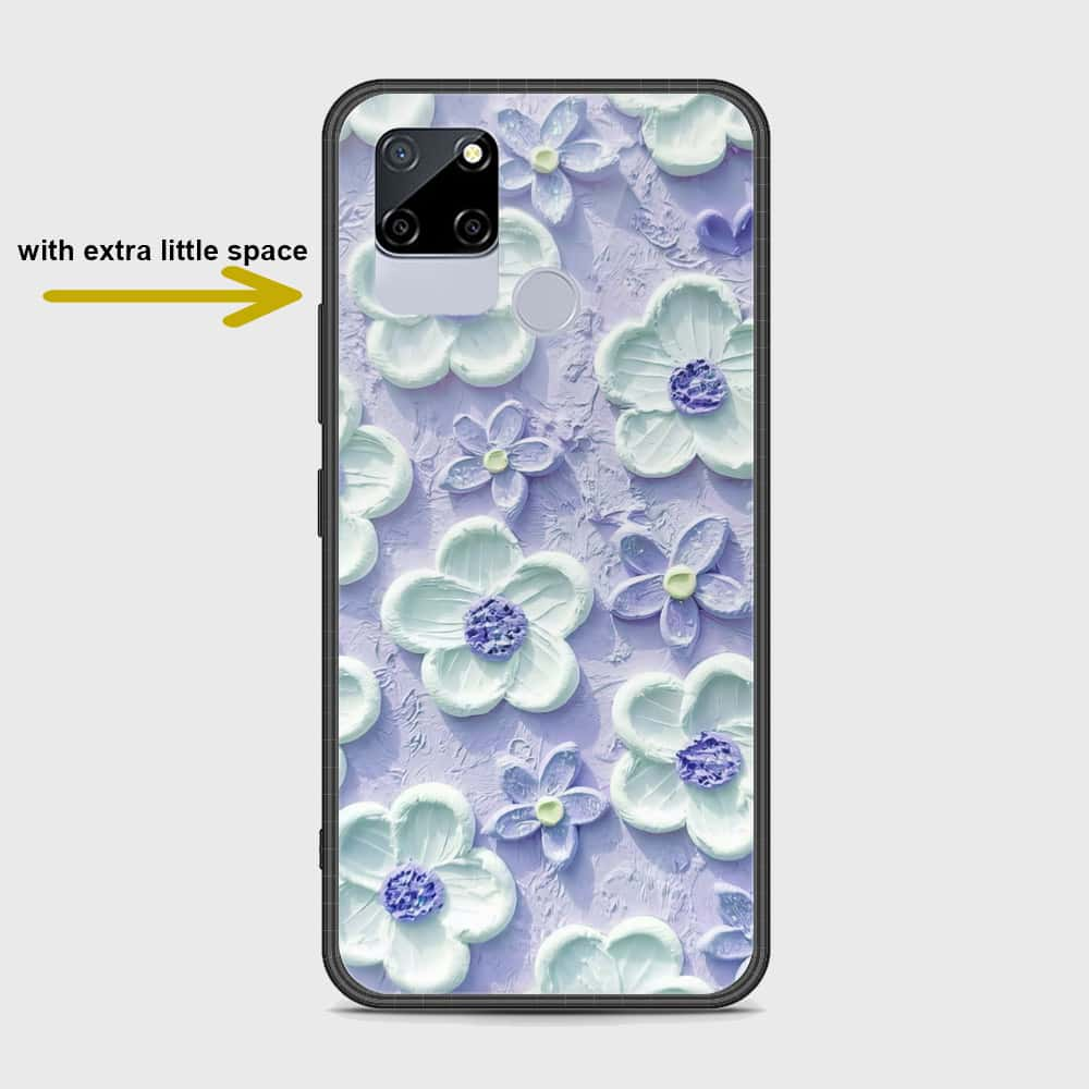 Realme C12 Cover - Floral Series - Design 4 - Purple & White - HQ Ultra Shine Premium Infinity Glass Soft Silicon Borders Case