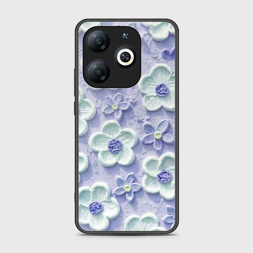 Infinix Smart 8 Cover - Floral Series - Design 4 - Purple & White - HQ Ultra Shine Premium Infinity Glass Soft Silicon Borders Case